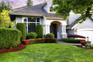 Beautiful home exterior in evening.